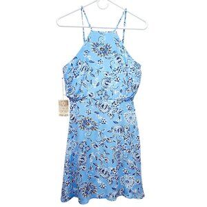 Blue Floral Spaghetti Strap Halter mini Dress  Women By Iris Basic Size  Medium